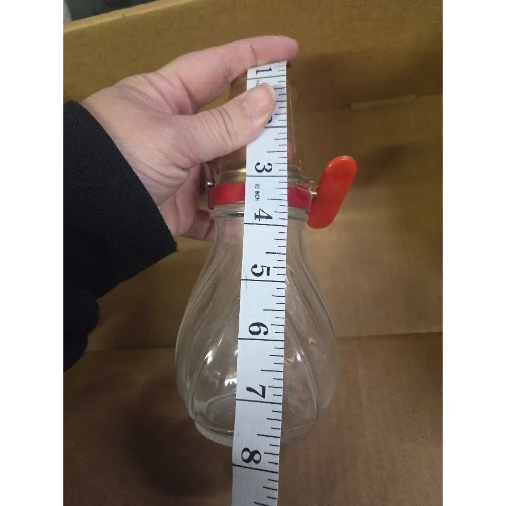 Vintage Hazel Atlas Glass Sugar Shaker Dispenser Red Plastic Top Swirl Base
